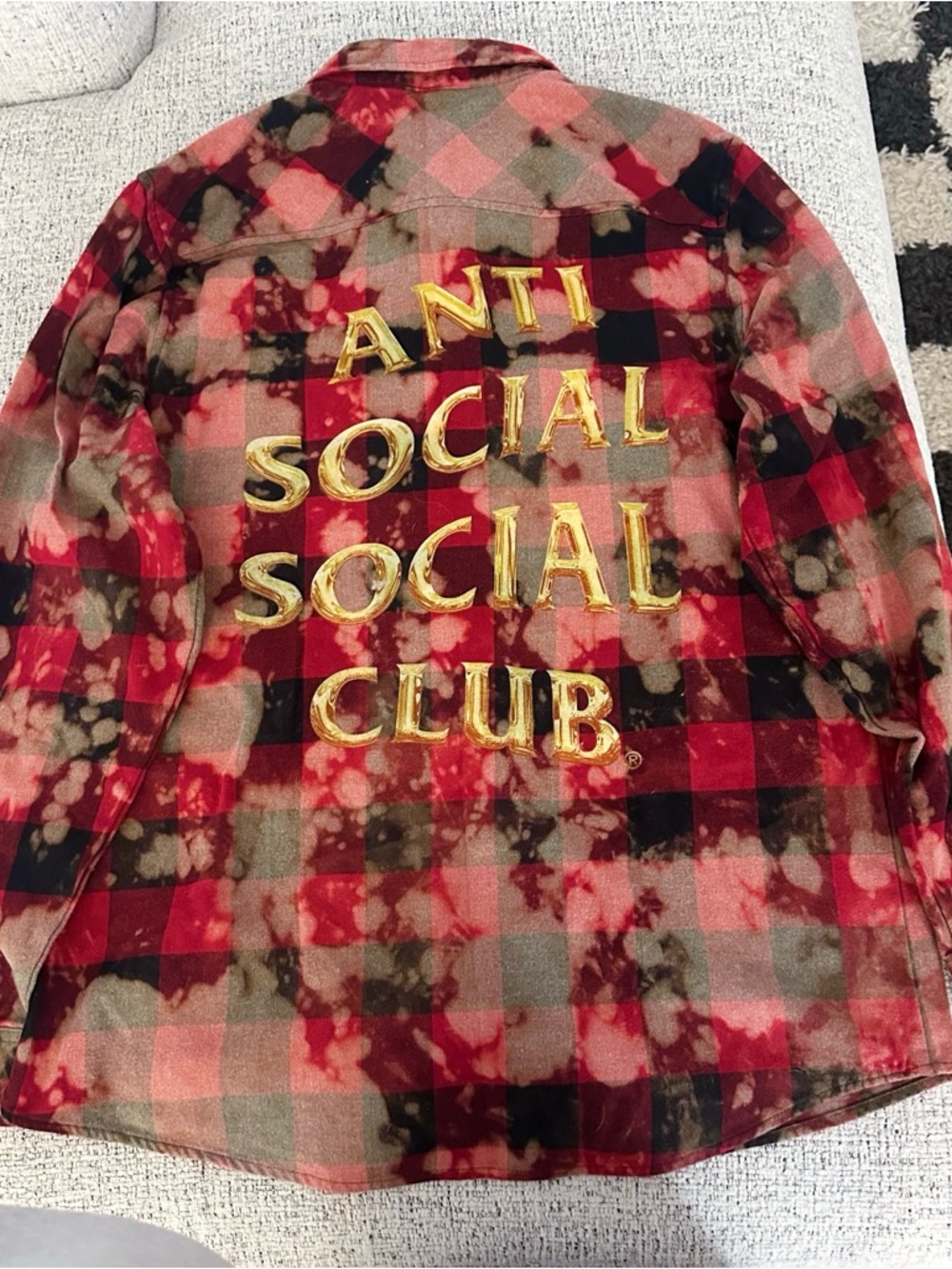 Anti Social Social Club Red and Black Bleached Plaid Shirt